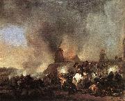 Philips Wouwerman Cavalry Battle in front of a Burning Mill by Philip Wouwerman oil painting reproduction
